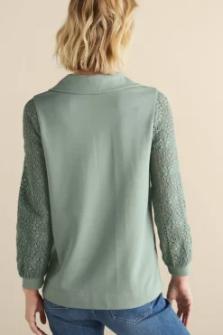 Best Soft Surroundings Crochet Sleeve French Terry Tunic