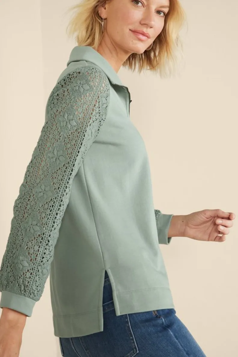 Best Soft Surroundings Crochet Sleeve French Terry Tunic