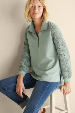 Best Soft Surroundings Crochet Sleeve French Terry Tunic