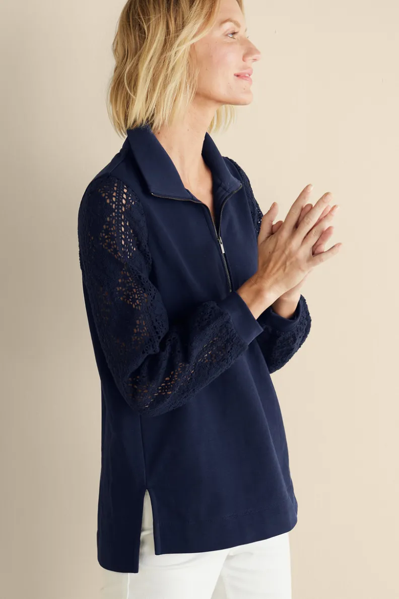 Best Soft Surroundings Crochet Sleeve French Terry Tunic