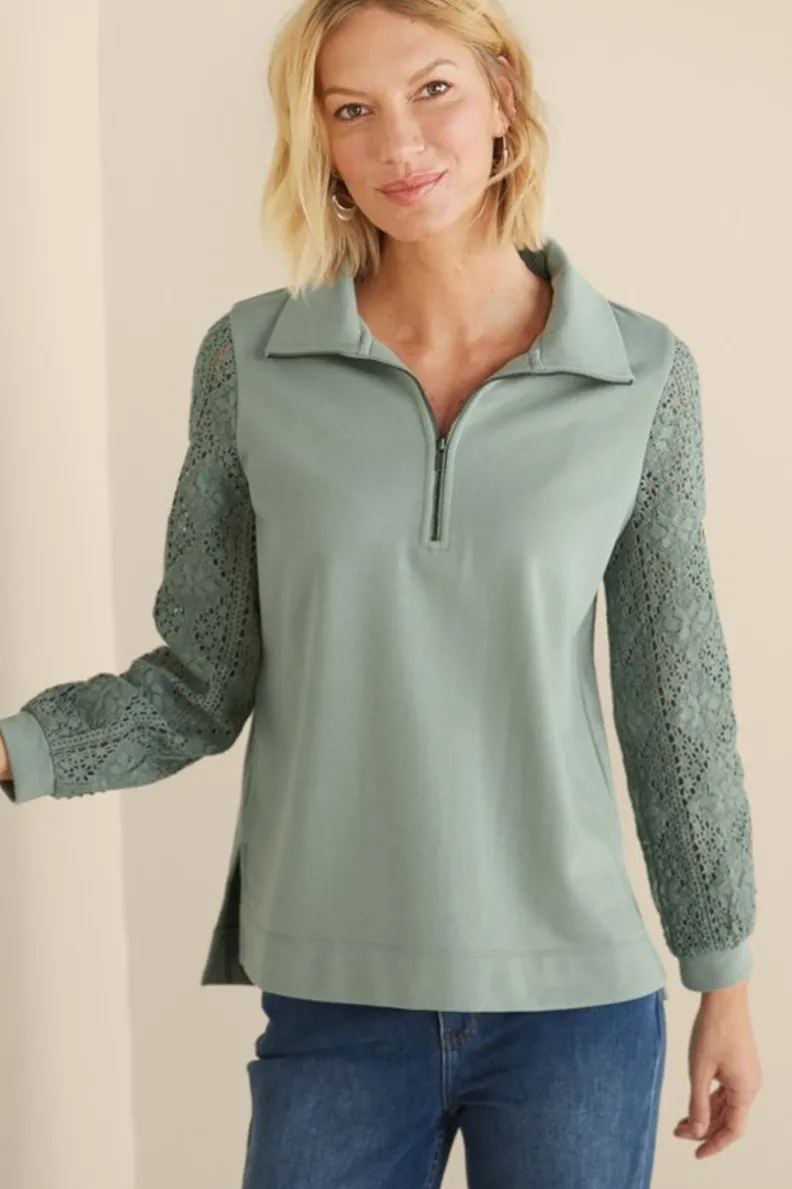 Best Soft Surroundings Crochet Sleeve French Terry Tunic