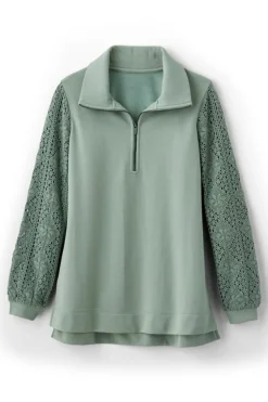 Best Soft Surroundings Crochet Sleeve French Terry Tunic