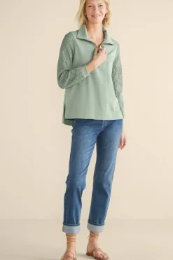 Best Soft Surroundings Crochet Sleeve French Terry Tunic