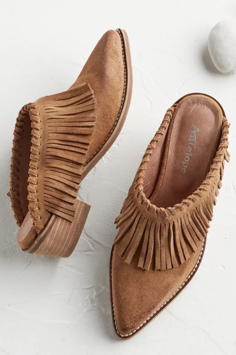 Best Soft Surroundings Dabney Fringe Suede Mules Taupe