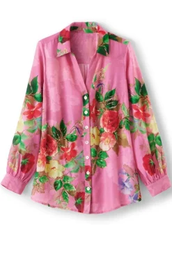 Clearance Soft Surroundings Danica Embellished Shirt Red/PinkFloral