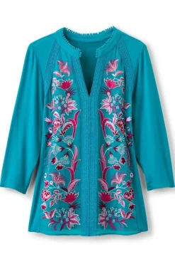 New Soft Surroundings Delsie Embroidered Top