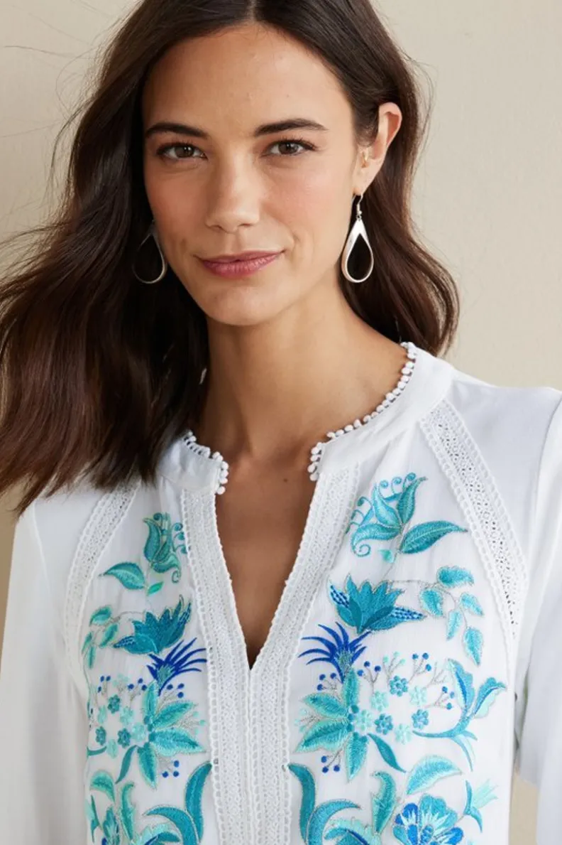 New Soft Surroundings Delsie Embroidered Top