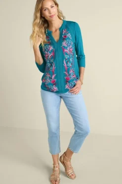 New Soft Surroundings Delsie Embroidered Top