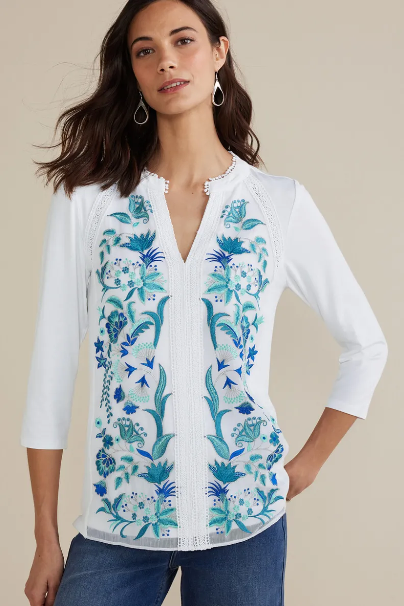 New Soft Surroundings Delsie Embroidered Top