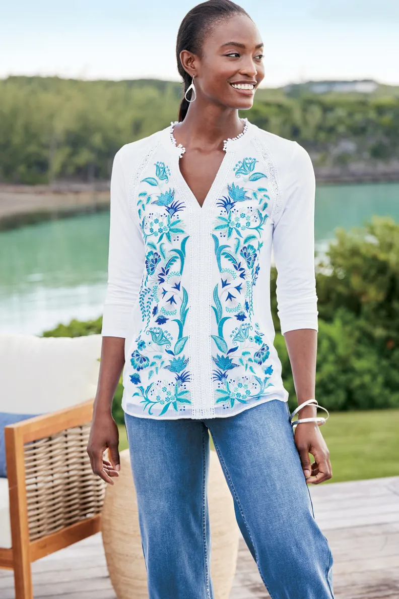 New Soft Surroundings Delsie Embroidered Top