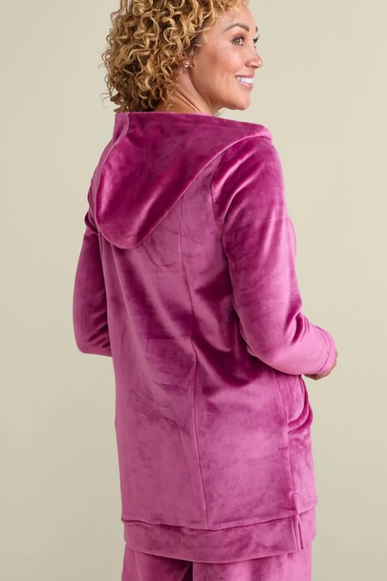 Hot Soft Surroundings Dixie Velour Zip Hoodie Tunic Boysenberry