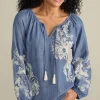 Outlet Soft Surroundings Diya Embroidered Tencel™ Peasant Top MediumWash