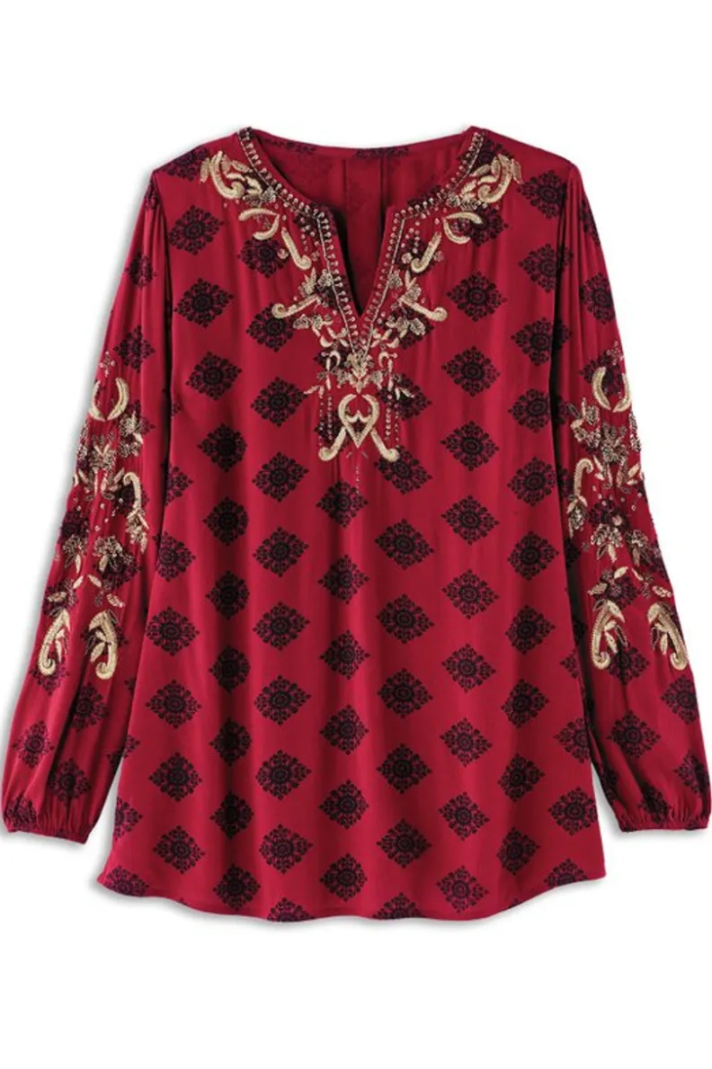 Hot Soft Surroundings Eboni Embellished Tunic DitsyFoulard