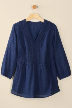 Online Soft Surroundings Elodie Windowpane Gauze Top Navy