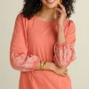 New Soft Surroundings Embroidered Parisian Poet Top ApricotBrandy