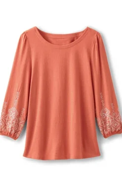 New Soft Surroundings Embroidered Parisian Poet Top ApricotBrandy