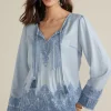 Sale Soft Surroundings Emily Embroidered Tencel™ Top LightChambray