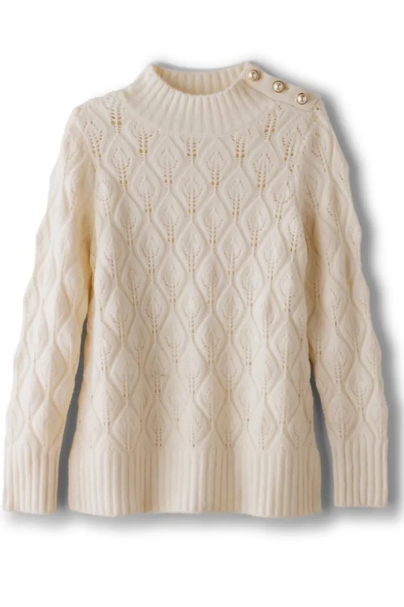 New Soft Surroundings Ensley Button Sweater Tunic IvoryPearl