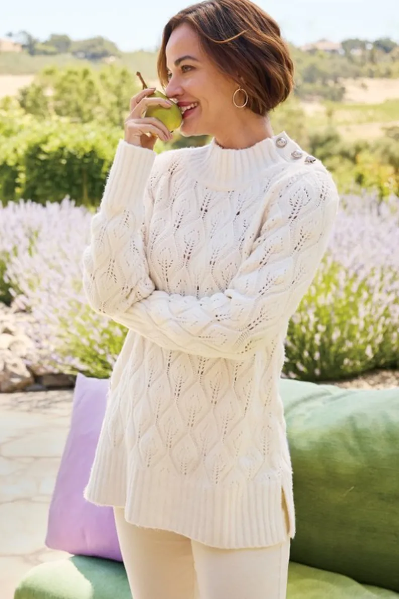 New Soft Surroundings Ensley Button Sweater Tunic IvoryPearl