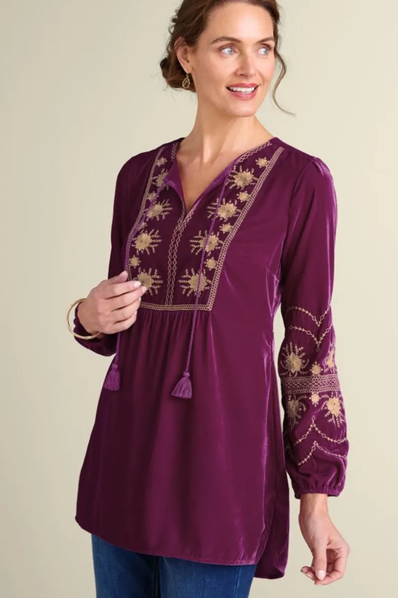 Best Soft Surroundings Evelyne Embroidered Velvet Tunic MagentaPurple