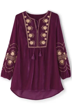 Best Soft Surroundings Evelyne Embroidered Velvet Tunic MagentaPurple