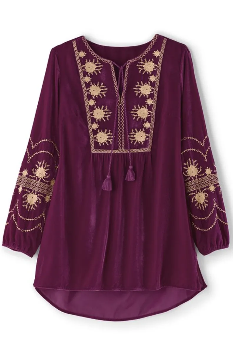 Best Soft Surroundings Evelyne Embroidered Velvet Tunic MagentaPurple