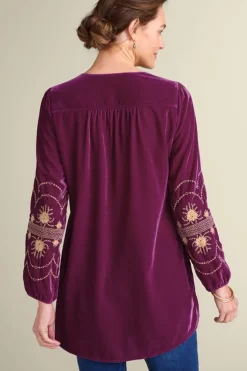 Best Soft Surroundings Evelyne Embroidered Velvet Tunic MagentaPurple