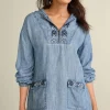 Fashion Soft Surroundings Evie Embroidered Tencel Hoodie WashedBlue