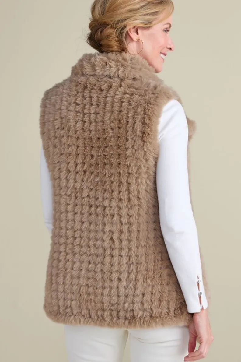 Hot Soft Surroundings Faux Fur Draped Vest Taupe