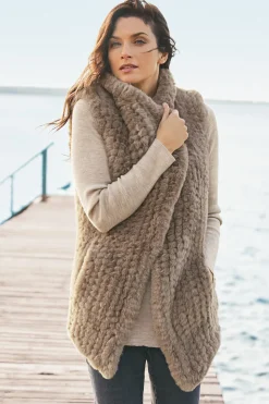 Hot Soft Surroundings Faux Fur Draped Vest Taupe