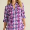 Clearance Soft Surroundings Gracie Embroidered Plaid Big Shirt BayAreaPlaid
