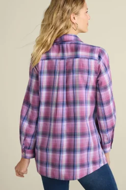 Clearance Soft Surroundings Gracie Embroidered Plaid Big Shirt BayAreaPlaid