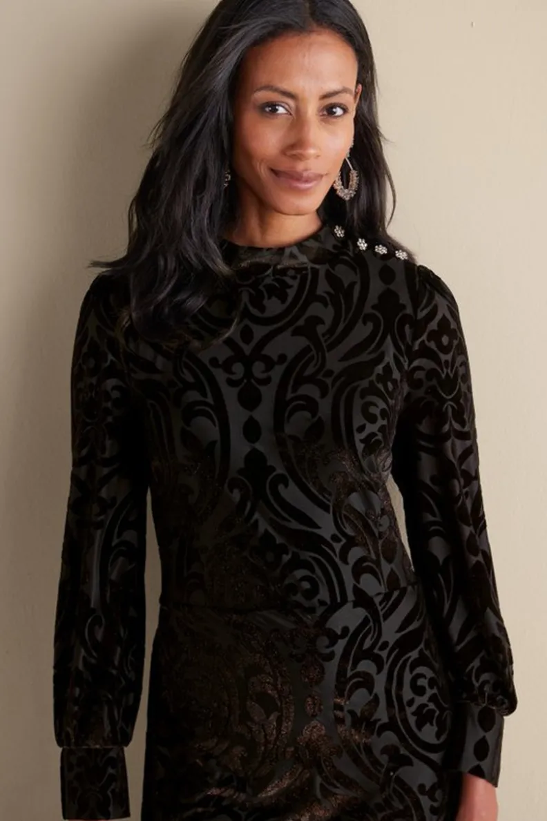 Fashion Soft Surroundings Hadley Velvet Dress BlackAbstract