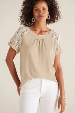 Sale Soft Surroundings Halle Short Sleeve Top LightTaupe