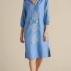 New Soft Surroundings Hasana Linen Blend Midi Dress RiversideBlue