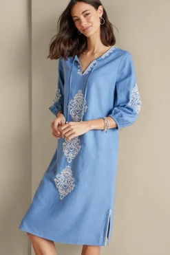 New Soft Surroundings Hasana Linen Blend Midi Dress RiversideBlue