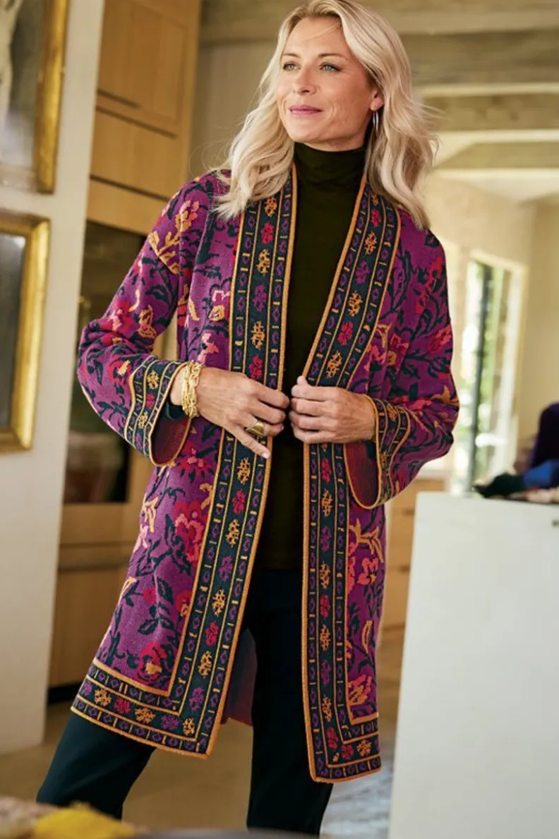 Clearance Soft Surroundings Haven Jacquard Cardigan WinterGardenJacquard