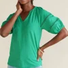 Clearance Soft Surroundings Heidi Supima Puff Sleeve Tee HollyGreen