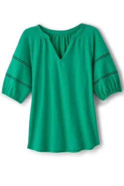 Clearance Soft Surroundings Heidi Supima Puff Sleeve Tee HollyGreen