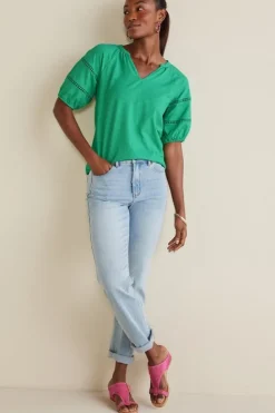 Clearance Soft Surroundings Heidi Supima Puff Sleeve Tee HollyGreen