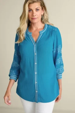 Hot Soft Surroundings Imane Gauze Tunic BlueDanube
