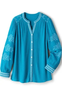Hot Soft Surroundings Imane Gauze Tunic BlueDanube