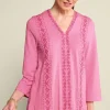 Hot Soft Surroundings Ingrid Embroidered Tunic AzaleaPink