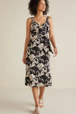 Sale Soft Surroundings Isla Stretch Linen Midi Dress GoldenBotanicals