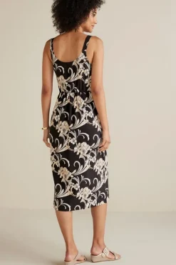 Sale Soft Surroundings Isla Stretch Linen Midi Dress GoldenBotanicals