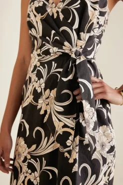 Sale Soft Surroundings Isla Stretch Linen Midi Dress GoldenBotanicals