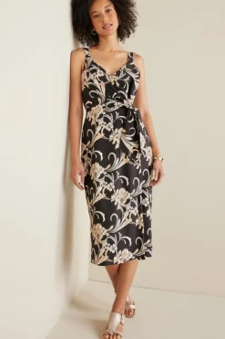 Sale Soft Surroundings Isla Stretch Linen Midi Dress GoldenBotanicals