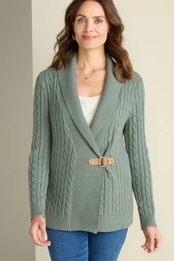Clearance Soft Surroundings Ivey Cable Knit Cardigan AgaveGreen