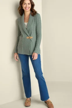 Clearance Soft Surroundings Ivey Cable Knit Cardigan AgaveGreen