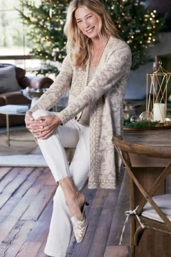 Best Soft Surroundings Ivy Shimmer Long Cardigan NeutralFloral
